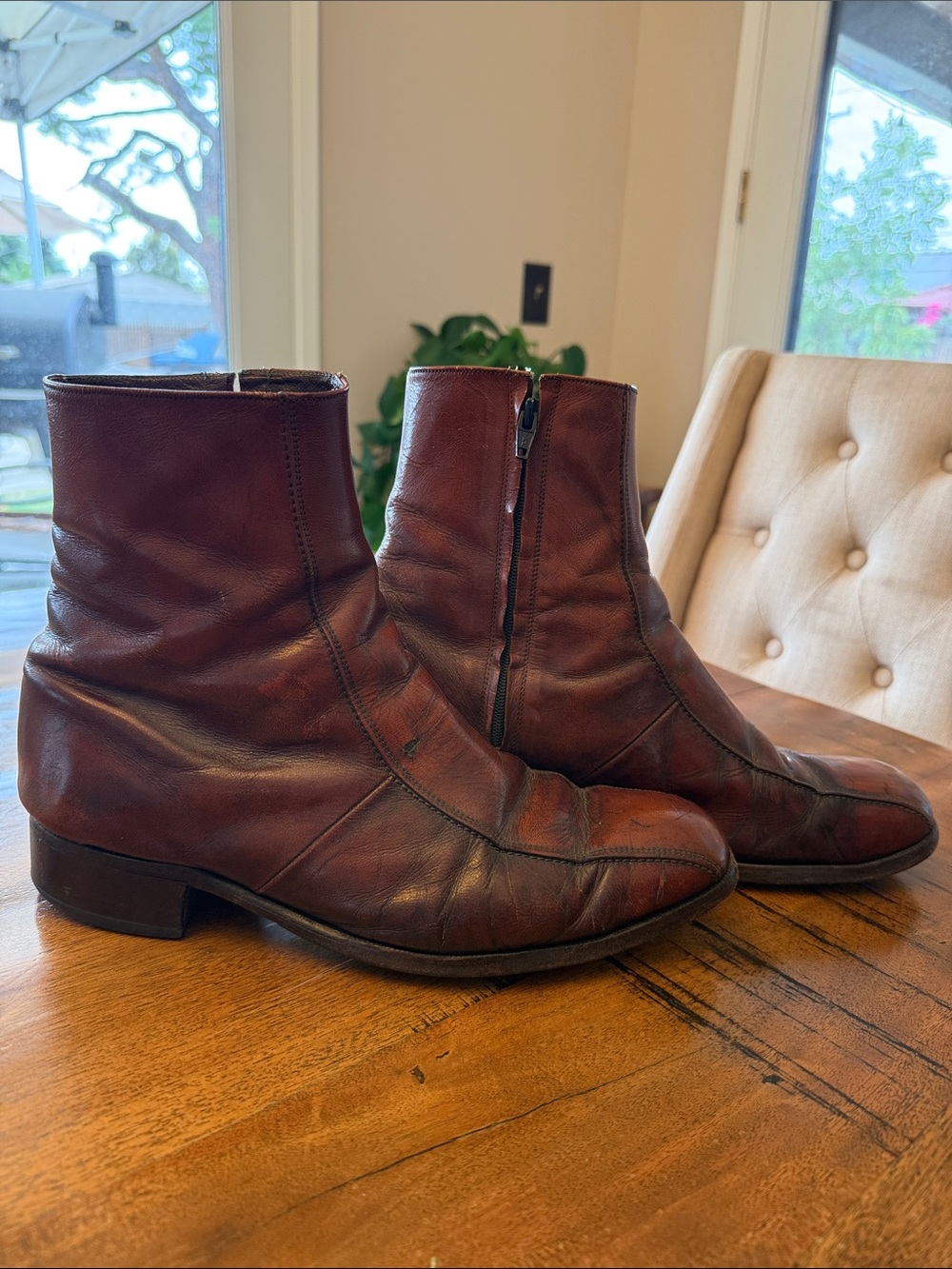 Vintage 1970s Florsheim Imperial Men’s 9.5 Leather Ankle Zip Boots Brown